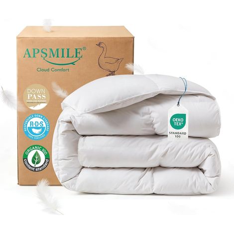 Couette 200x200 4 Saisons en 50% Duvet et 50% Plumes, 100% Coton Bio Couette 2 Personnes Ultra Gonflante, Édredon Duvet 200x200 Tempérée Hypoallergénique (1/5)