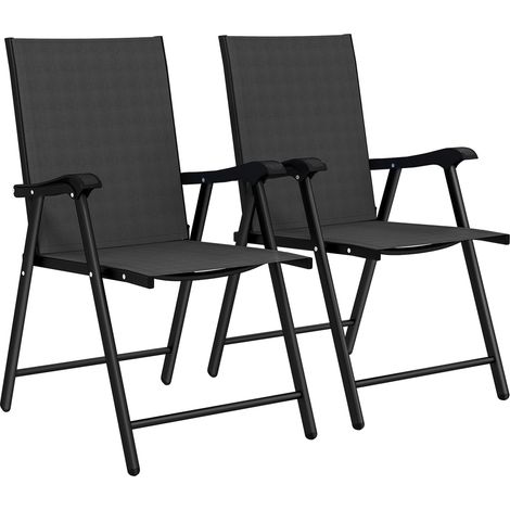 Folding Garden Chairs Set of 2, Steel & Texteline, Black