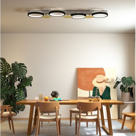 Plafón LED 38W 1500 lm 3000K-6500K con mando, 4 aros luminosos, negro y dorado HAVRYA (1/5)