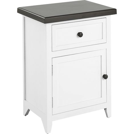 Mesa de noche 1 cajón blanco marrón oscuro 40 x 30 cm estante dormitorio Layola
