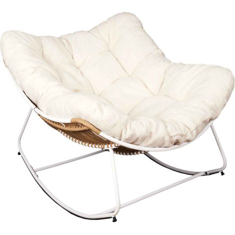 Fauteuil Design "Odin" 110cm Naturel & Blanc (1/5)
