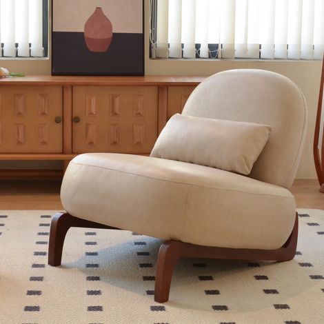 Fauteuil de Salon Design Moderne Chaise de Lecture sans Accoudoir en Simili-Cuir Pieds en Bois Massif Fauteuil de Chambre Confortable - Kaki (1/5)