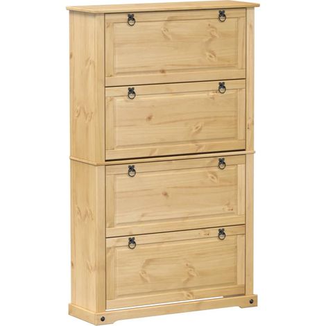 Armoire à chaussures range chaussures rangement meuble entrée couloir salon Corona 99 x 32 x 163,5 cm bois de pin massif brun (1/5)