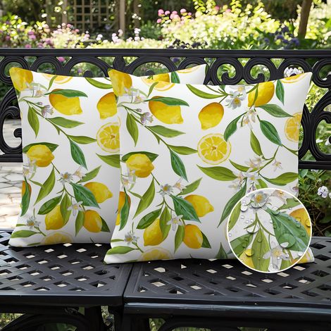 Lot de 2 Housse de Coussin 45x45cm Extérieur Imperméable Coussins Double Motif Citron Jaune Fleurs Blanches Feuilles Vertes Moderne pour canapé Salon Balcon Jardin Voiture (1/5)