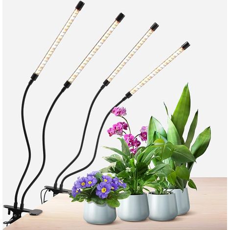Lámpara de cultivo para plantas de interior, espectro completo, con 2 cabezales y sistema de sujeción (paquete de 2). (1/3)