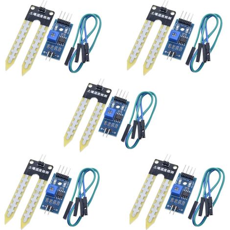 Lot de 5 capteurs d'humidité du sol LM393 (3,3 V – 5 V) — Module de détection hygrométrique pour Arduino, systèmes d'irrigation automatique et robots mobiles intelligents