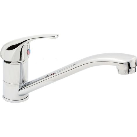 Saniverre – Robinet mitigeur d'évier à bec long pivotant – Finition chrome brillant – Corps en laiton – Poignée métallique – Montage monotrou standard (1/2)