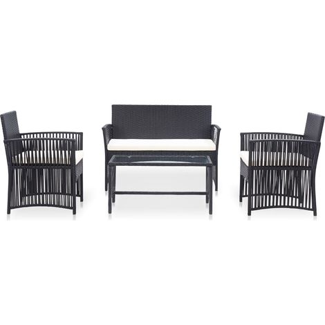 Set Divani da Giardino 4 pz Salotto da Giardino con Cuscini in Polyrattan Nero (1/5)