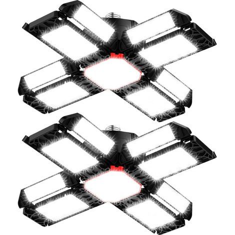 200-W-LED-Werkstattleuchte, Garagenbeleuchtung, 2 Stück – 20.000 lm, 6500 K, flexible Deckenleuchte mit 12 verstellbaren Paneelen – E26/E27-Fassung, geeignet für Keller, Werkstatt, Scheune und Lagerha (1/5)