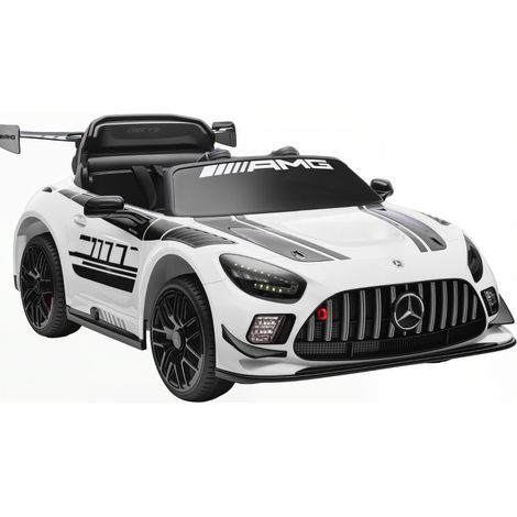Coche eléctrico infantil Mercedes AMG 12V blanco con luces LED, música y claxon (1/5)
