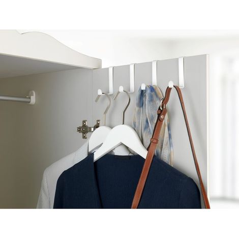 Lot de 4 patères de porte Wenko blanches, crochets en acier revêtu poudre, résistants à la corrosion, usage quotidien (1/5)