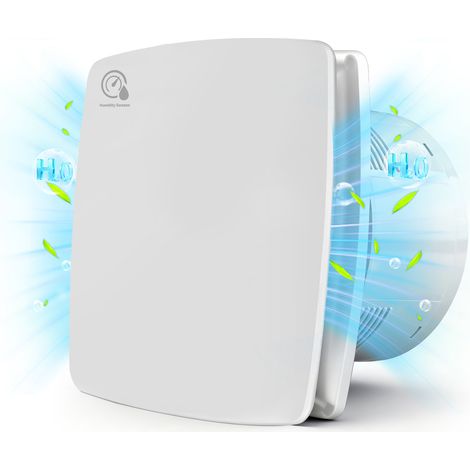 Extracteur d'Air 150mm, Ventilateur salle de bain avec Minuterie Réglable et Capteur d'humidité, Clapet Anti-Retour 240 m³/h, 18 W, 35 dB Silencieux, IPX4 pour Cave, WC et Cuisine, Blanc (1/5)