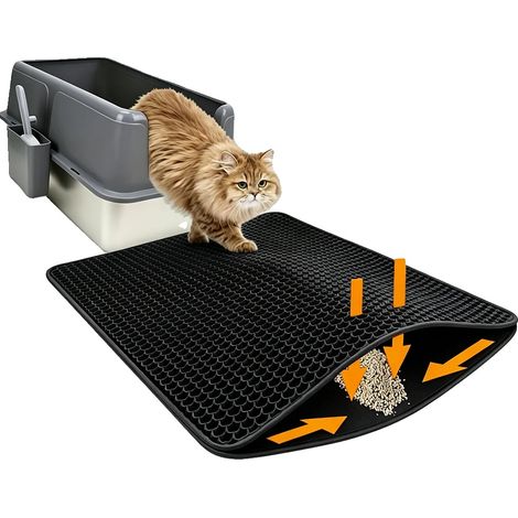 Alfombrilla para arenero de gato, impermeable, de construcción duradera, negra, 45x60cm-b (1/2)