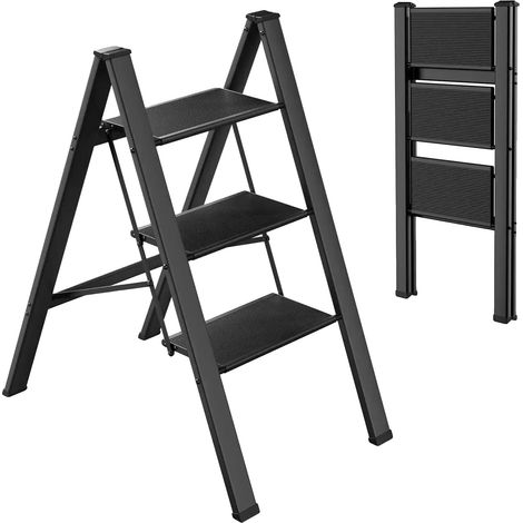 Échelle télescopique, légère, design antidérapant, Échelle noire à 3 marches (1/2)