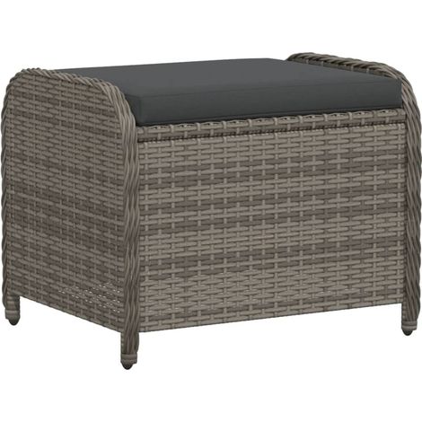 Tabouret de jardin， Pouf de jardin，Repose-pied avec coussin gris 58x46x46 cm résine tressée CFW61267 (1/5)