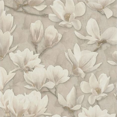 Carta da parati floreale Profhome 396102 Carta da parati TNT goffrata a caldo leggermente strutturata con ornamenti floreali opaca beige bianco-crema bianco 5,33 m2 (1/5)