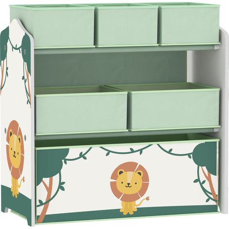 Scaffale Portagiochi 63x30x66 cm a 3 Livelli 6 Cesti in Tessuto Non Tessuto Verde (1/5)