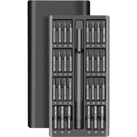 Jeu de tournevis de précision, 33 embouts en acier S2, boîtier en aluminium, portable, noir (1/5)
