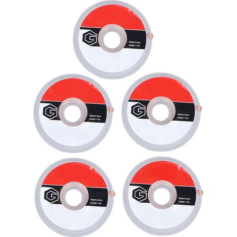 5 mèches à dessouder en laiton 2,0 mm x 1,5 m, tresse auto-nettoyante pour composants électroniques, lot de 5 (1/5)