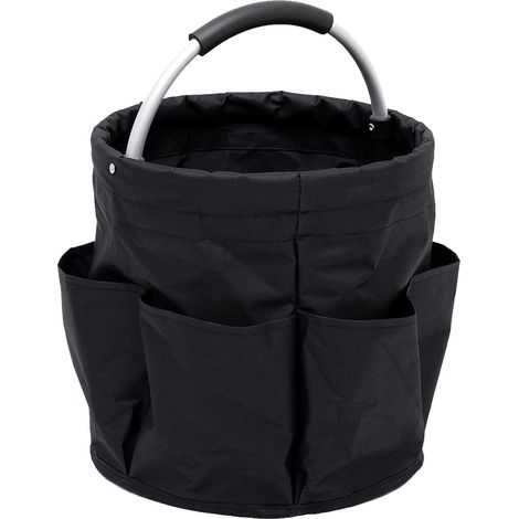 Cesta de almacenamiento para productos de mantenimiento (negra), 6 compartimentos de almacenamiento plegables, con asa de transporte