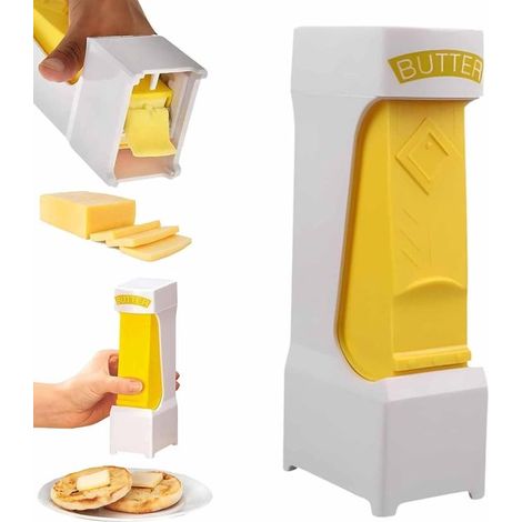 Taglia burro, taglia burro a un pulsante con lama in acciaio inox, semplice taglia burro e dispenser con contenitore per toast, pasticcini, formaggio (1/5)