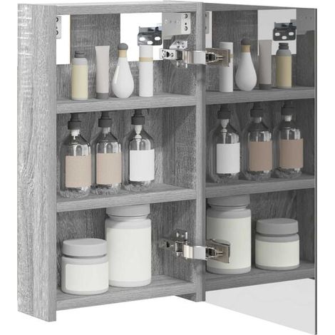 Miroir Armoire de Toilette avec Étagère, Bois Sonoma Gris, 50 x 30 x 10,5 cm, Meuble de Rangement Mural pour Salle de Bain (1/5)