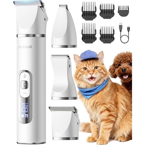 3 en 1 Tondeuse Pour Chats et Chiens, écran LCD, Rasoir Silencieux Pour Chats, Tondeuse Pour et Chiens Sans Fil, Pour Pattes, Fesses, Nœuds, Crottes (1/5)