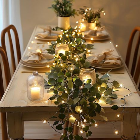 Guirlande Artificielle - Branches De Plantes Vertes Avec 96 Lumières Led - 180 Cm - Fonctionne Sur Piles - Pour Décoration De Cheminée Ou Intérieur (1/5)