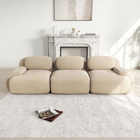 Divano a 3 posti in pregiato tessuto di velluto a coste, senza struttura, componibile, antiscivolo, non richiede montaggio, braccioli ergonomici e rivestimento altamente elastico per soggiorno e camer (1/5)