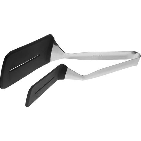 Pince à barbecue en inox avec embout en silicone noir, spatule multiusage pour griller steaks, poissons, pain - manche long et pour la cuisson