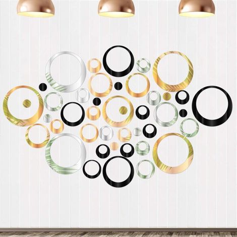 Miroir Cercle Sticker, 72 Pcs Miroir Sticker Rond pour Décorer les Chambres les Salons les Bureaux et Mural Stickers Miroir Utilise Un Design Effet Miroir, 3D Cercle Sticker Mural (Noir or et