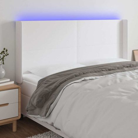 vidaXL Cabecero con LED cuero sintético blanco 183x16x118/128 cm (1/5)