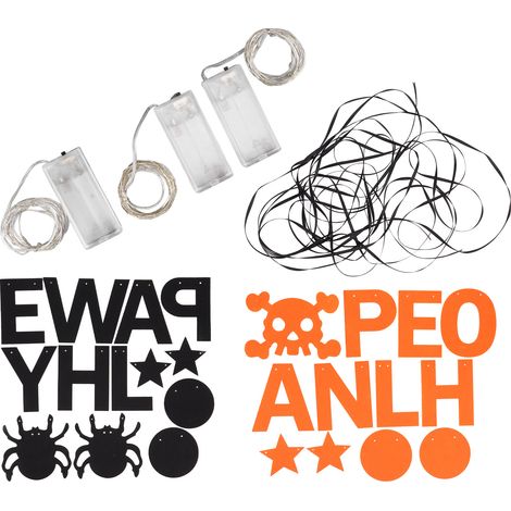 Kit de décoration d'Halloween : bannière « Joyeux Halloween » avec lettrage et motif araignée, à faire soi-même, avec lumière LED, pour porte ou cheminée. (1/5)