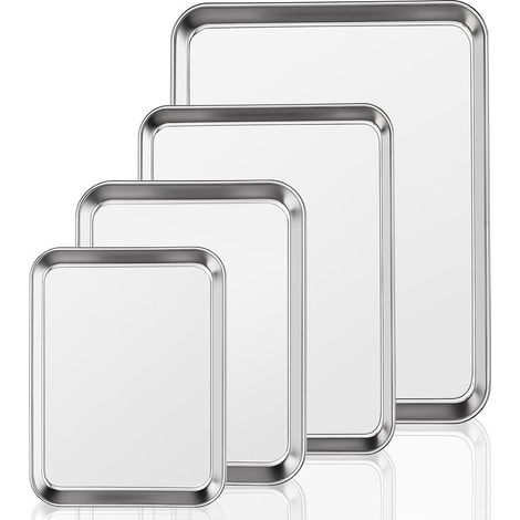 Ensemble de plaques de cuisson 4 pièces, ensemble de plaques de cuisson en acier inoxydable, ensemble de plaques de cuisson à rebords - sain, non toxique, facile à nettoyer, passe au lave-vaisselle (1/5)