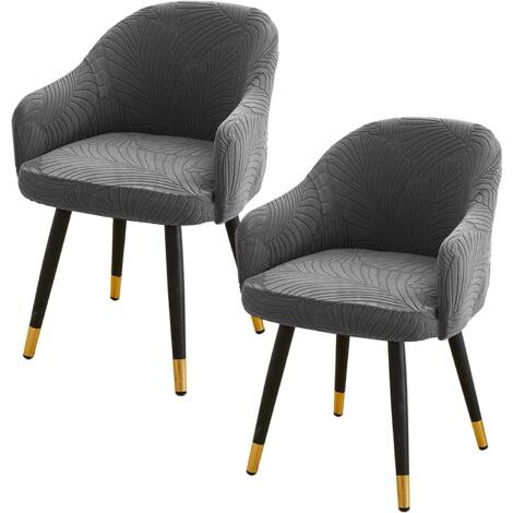 Ensemble de 2 housses de chaise avec accoudoirs, amovibles et lavables, pour salle à manger, cuisine ou salon, gris foncé. (1/5)