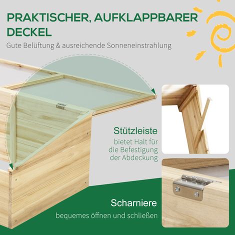 Serre en bois, châssis froid, coffre de culture pour jardin et balcon, 100 x 50 x 35 cm, naturel, sapin, panneau polycarbonate (1/5)