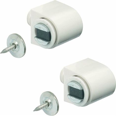 – Lot de 2 loqueteaux magnétiques à aimant rond blanc – Inclus vis et contreplaque universelle – Pour meubles cuisine et salle de bain (1/2)