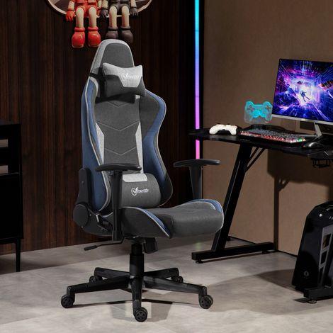 Fauteuil de jeu inclinable à 150° avec fonction bascule. Tissu effet lin. 66 x 53 x 128-138 cm. Gris. (1/5)