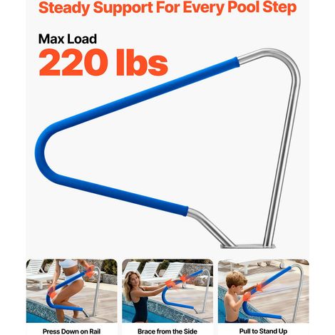Rampe piscine 122 x 91,5 cm, barre maintien inox 304 solide 100 kg, manchon amovible antidérapant, accessoires inclus, bord bassin, parcs aquatiques, spa (1/5)