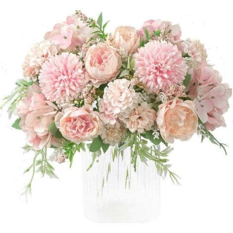 Künstliche Blumen, Seidenpfingstrosenstrauß, Hortensien-Dekoration, Kunststoffnelken, realistische Blumenarrangements, Hochzeitsdekoration, Tischdekoration, 2er-Pack, Hellrosa