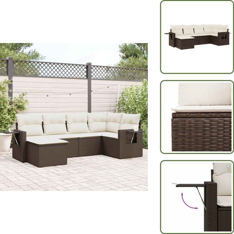 6-tlg. Garten-Sofagarnitur mit Kissen Braun Poly Rattan - Gartenmöbel Set - PE-Rattan Möbel - Outdoor Lounge - Esszimmergarnitur - Terrassenmöbel (1/5)