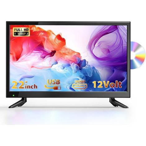 Téléviseur 22 Pouces avec Lecteur DVD intégré 1080P MINI TV, Tuner DVB-T2 Intégré avec Antenne, 12V pour camping-cars, Cuisines et Petites pièces (1/5)
