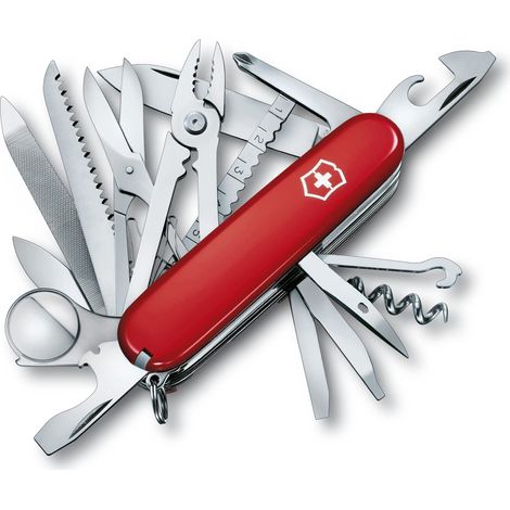 VICTORINOX Swiss Champ, coltellino svizzero multiuso (33 funzioni, pinza combinata, spillo, pinze, forbici) colore rosso