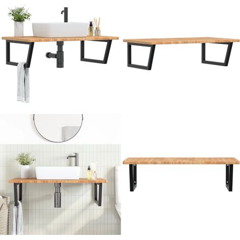Étagère de vasque murale acier et bois de chêne massif - Étagère de lavabo - Support de vasque (1/5)
