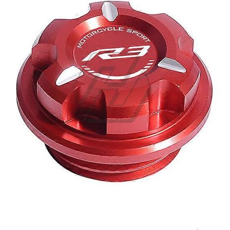Convient pour Yamaha R3 2015-2023 : Bouchon de réservoir d'huile en alliage d'aluminium modifié CNC avec picot et boule de stationnement (le bouchon d'huile est rouge). (1/5)