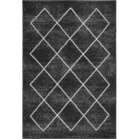Tapis salon et chambre 60x110 anthracite et blanc rectangle tissé