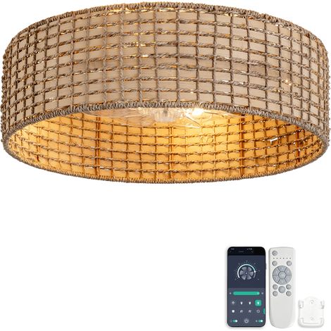 Ventilateur‑plafonnier abat‑jour rotin tressé, Bluetooth App + télécommande, pales ABS masquées sécurité, moteur brushless 25dB, réversible, montage 30min (1/5)