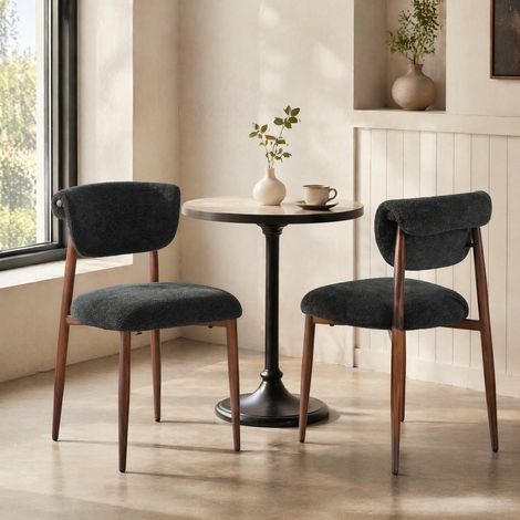 Chaise salle manger noire en lin, dossier courbé HAVRYA (1/5)