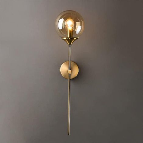 Applique Murale Industrielle Vintage, Lampe Murale Intérieure à LED, Lampe de Chevet E14 Golde, Appliques Boule en Verre Salle à Manger (ambre) (1/4)
