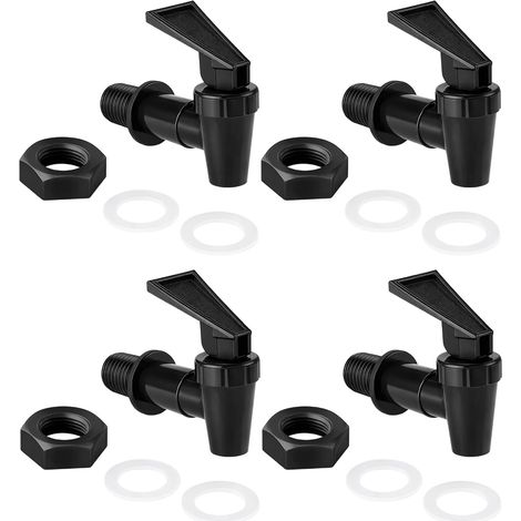 4 pièces Robinet d'Eau en Plastique, Seau à Eau Domestique de Rechange, Robinets de Rechange en Plastique, Robinet pour Pot à Vin Chaud, pour Refroidisseur d'Eau, Carafed'Eau (Noirs) (1/5)
